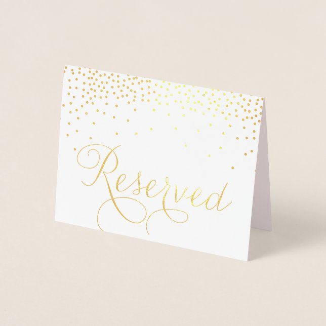 Gold Foil Confetti Dots vorbehalten Hochzeitszeich Folienkarte (Vorderseite)
