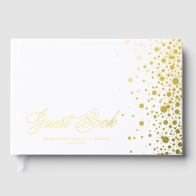 Gold Foil Confetti Dots Wedding Gästebuch (Vorderseite)