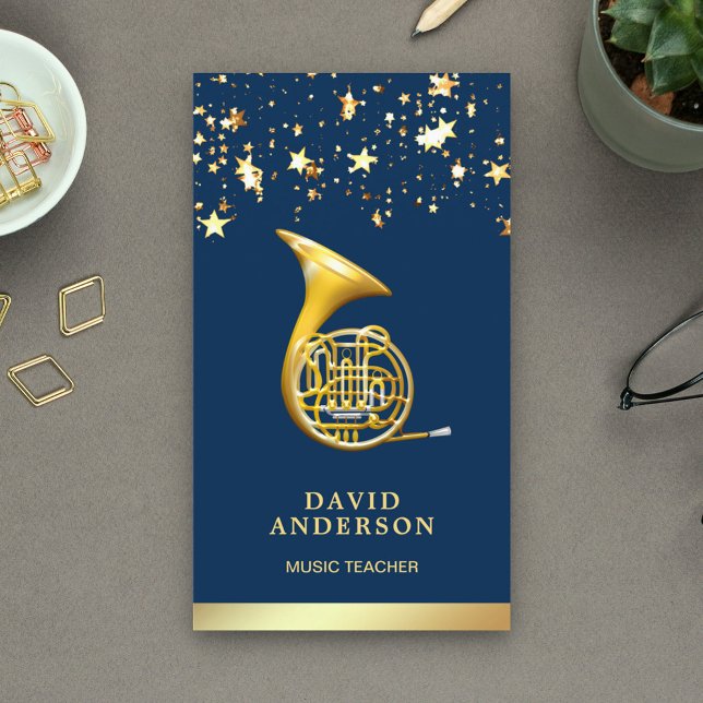 Gold Foil Confetti Französischer Horn Music Lehrer Visitenkarte (Von Creator hochgeladen)