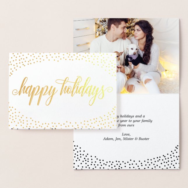 Gold Foil Confetti - Happy Holidays Foto Folienkarte (Anzeige)