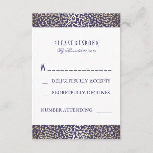 Gold Foil Confetti Marine Wedding Cartes RSVP