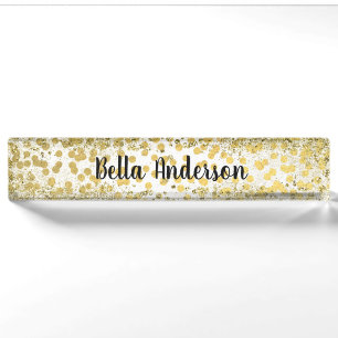 Gold Foil Confetti Moderner Chic Glitzer Glam Tren Namensplakette