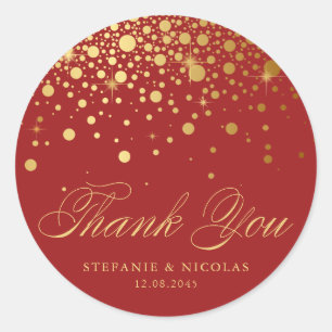Gold Foil Confetti Red Wedding Vielen Dank Runder Aufkleber