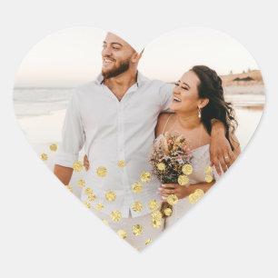 Gold Foil Confetti Wedding Foto Heart Sticker