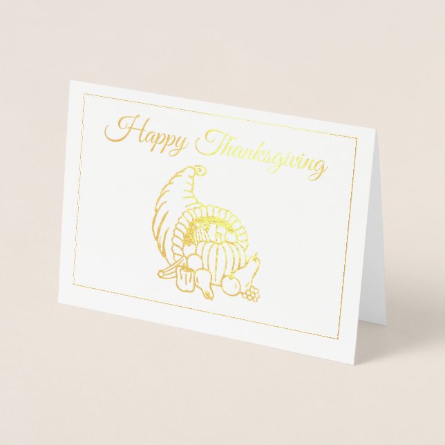 Gold Foil Cornucopia Erntedank Holiday Card Folienkarte (Vorderseite)