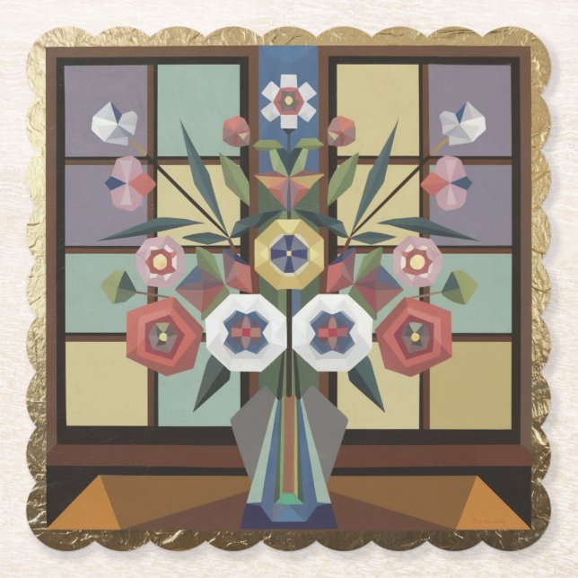 Gold Foil Cubist Art Blume Untersetzer Set (Vorderseite)