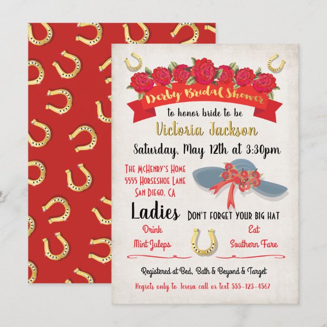 Gold Foil Derby Bridal Einladungen (Vorne/Hinten)