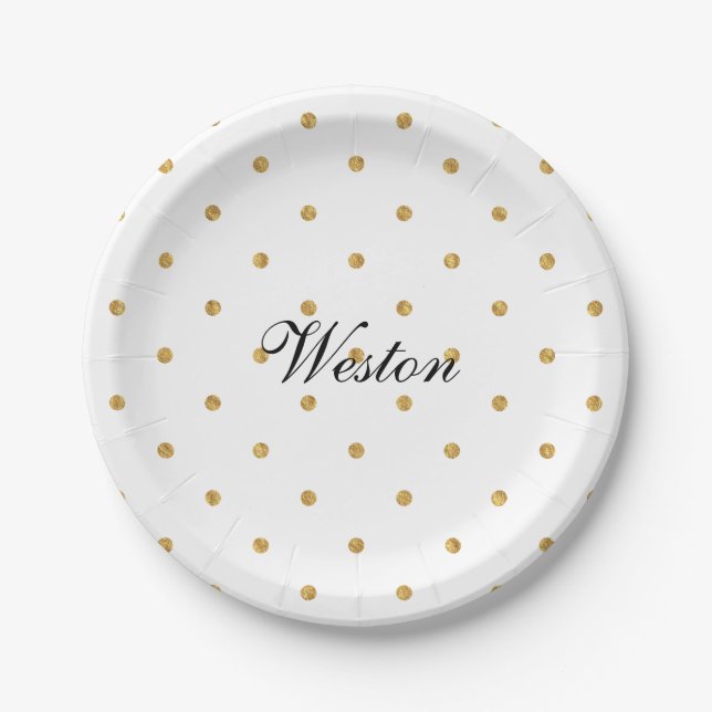 Gold Foil Dots Metallic Monogram Entertainment Pappteller (Vorderseite)