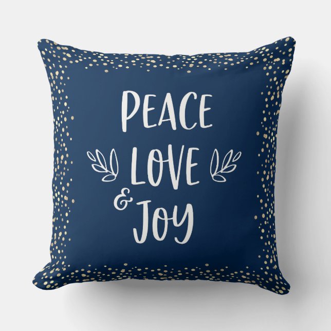 Gold Foil Dots Navy Peace Liebe Joyscript Kissen (Vorderseite)