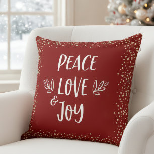 Gold Foil Dots Red Peace Liebe Joy Script Modern Kissen