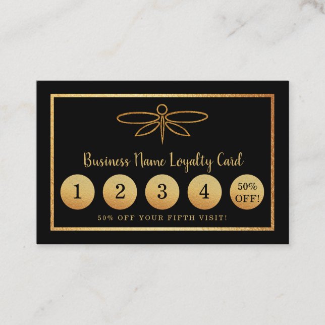 Gold Foil Dragonfly - Loyalty Card Treuekarte (Vorderseite)