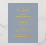 Gold Foil Dusty Blue Wedding Card Folie Einladungspostkarte<br><div class="desc">Klassische Goldfolie Wedding Enclosure Card mit einem einfachen Design,  das den Header in einem traditionellen Skript auf einem staubigen blauen Hintergrund zeigt. Diese elegante Hochzeitskarte eignet sich hervorragend für eine feierliche Hochzeit.</div>
