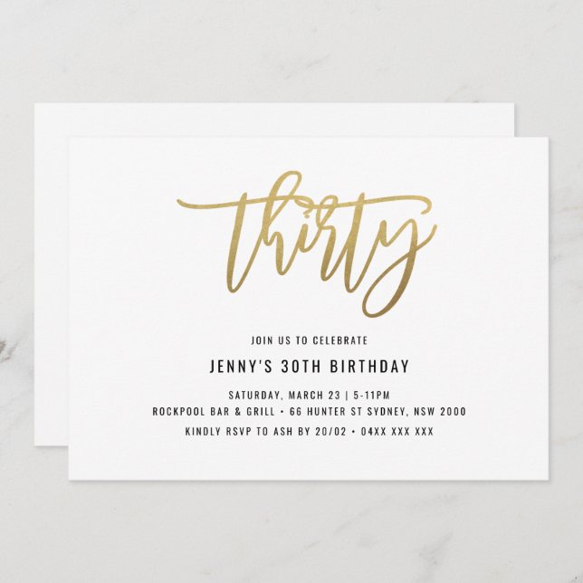 Gold Foil Effect 30e anniversaire Invitation (Devant / Derrière)