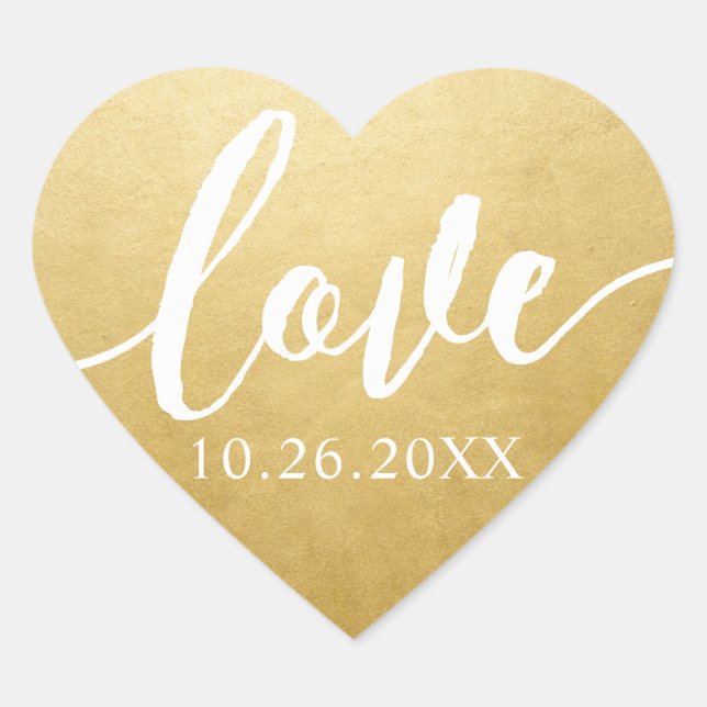 Gold Foil Effect Skript Hochzeit Liebe in einem Herz-Aufkleber (Vorderseite)