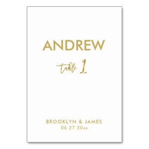 Gold Foil Effect Wedding Table Cards Tabelle 1 Tischnummer