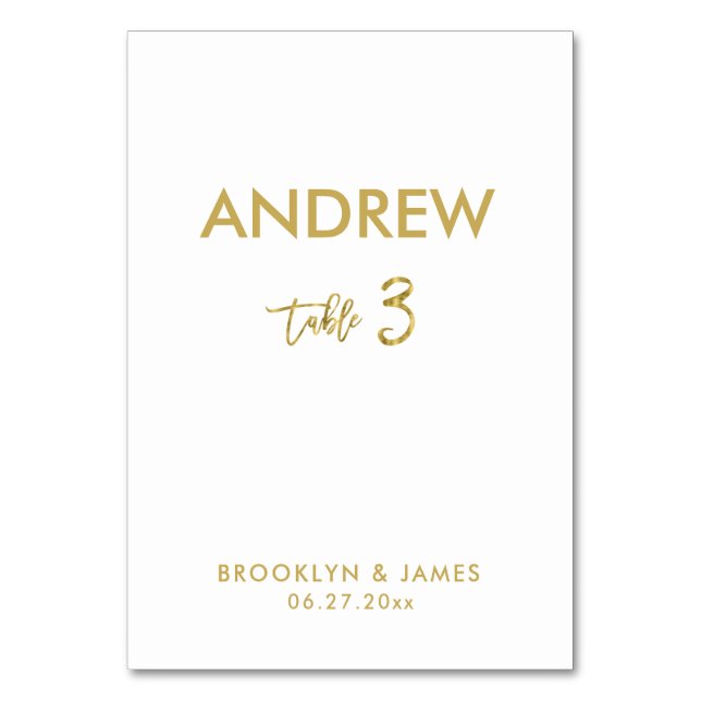 Gold Foil Effect Wedding Table Cards Tabelle 3 Tischnummer (Vorderseite)