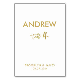 Gold Foil Effect Wedding Table Cards Tabelle 4 Tischnummer