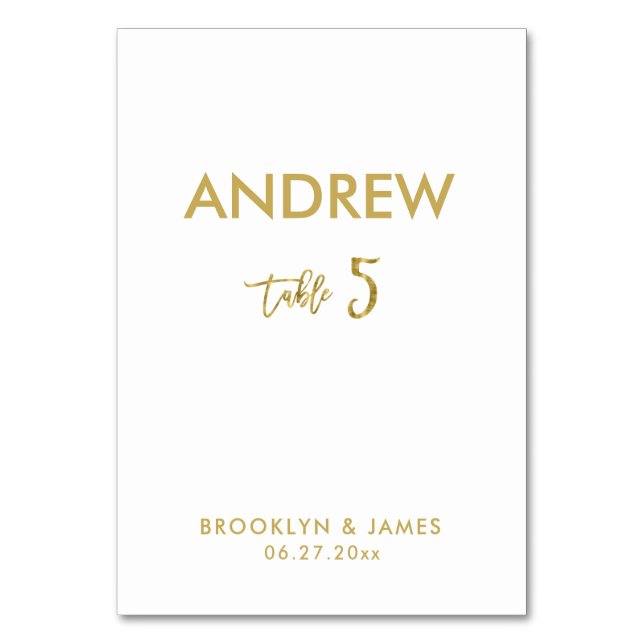Gold Foil Effect Wedding Table Cards Tabelle 5 Tischnummer (Vorderseite)