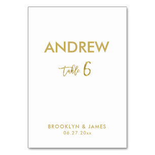 Gold Foil Effect Wedding Table Cards Tabelle 6 Tischnummer