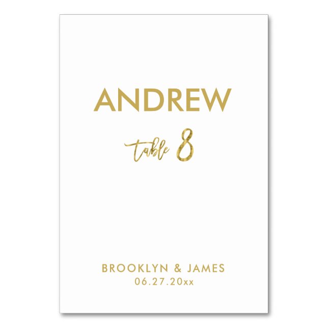 Gold Foil Effect Wedding Table Cards Tabelle 8 Tischnummer (Vorderseite)