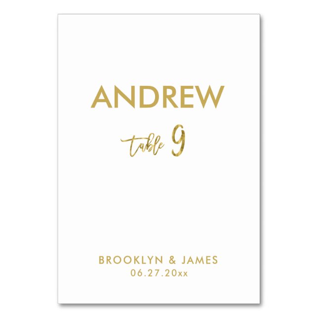 Gold Foil Effect Wedding Table Cards Tabelle 9 Tischnummer (Vorderseite)