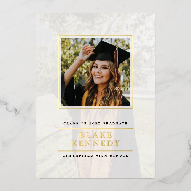 Gold Foil Elegance Vellum Framed Grad Ankündigung (Vorderseite)