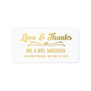 Gold Foil Élégant mariage Merci Étiquette de adres
