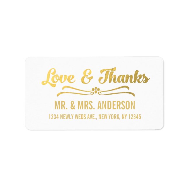 Gold Foil Élégant mariage Merci Étiquette de adres (Devant)