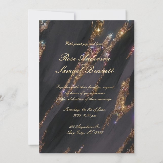 Gold Foil Elegant Monogram Wedding Einladung (Vorderseite)