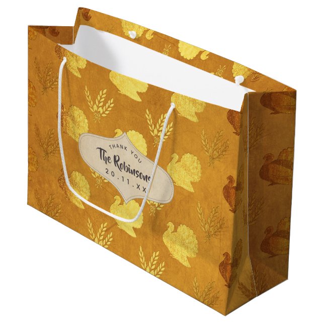 Gold Foil Erntedank Große Geschenktüte (Vorderseite Schrägansicht)