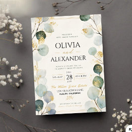 Gold Foil Eucalyptus Elegant Botanical Leaves Einladung