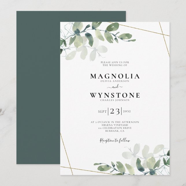 Gold Foil Eucalyptus Faire-part de mariage botaniq (Devant / Derrière)