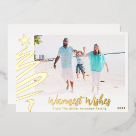 Gold Foil Famille Plage Arbre de Noël Carte photo