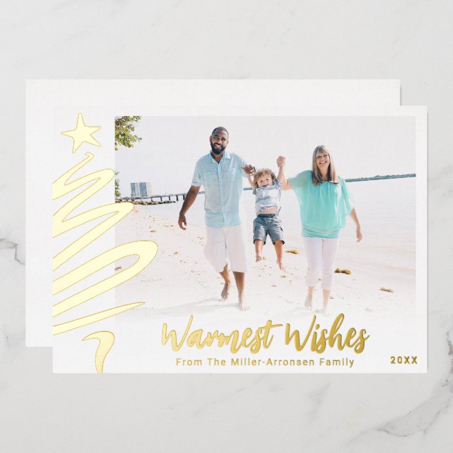 Gold Foil Famille Plage Arbre de Noël Carte photo (Recto/Verso)
