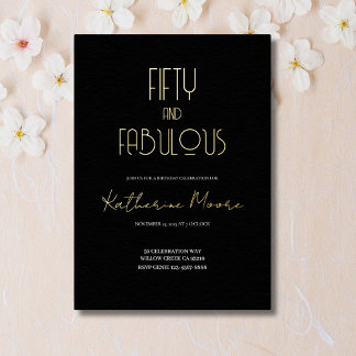 Gold Foil Fifty and Fabulous 50th Birthday Party F Folieneinladung