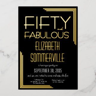 Gold Foil Fifty and Fabulous 50th Birthday Party Folieneinladung