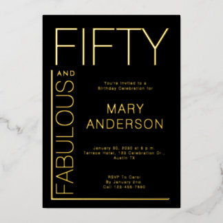 Gold Foil Fifty and Fabulous 50th Birthday Party Folieneinladung