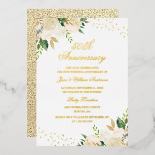 GOLD FOIL Floral 50 Jahre Jubiläum Folieneinladung