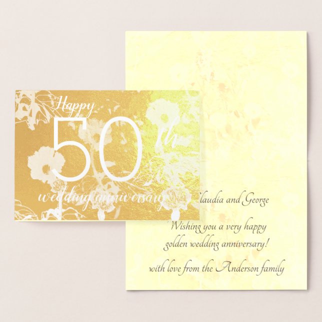 Gold Foil Floral 50. Wedding Anniversary Card Folienkarte (Anzeige)