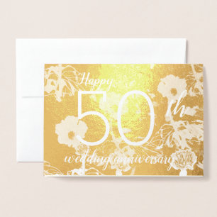 Gold Foil Floral 50. Wedding Anniversary Card Folienkarte