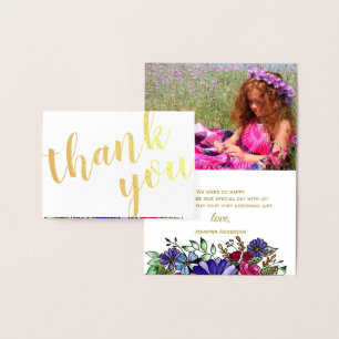 Gold Foil Floral Bouquet Vielen Dank Foto und Name Folienkarte