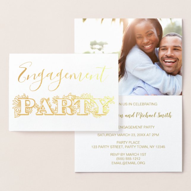 Gold Foil Floral Engagement Party Invitation photo (Affichage)