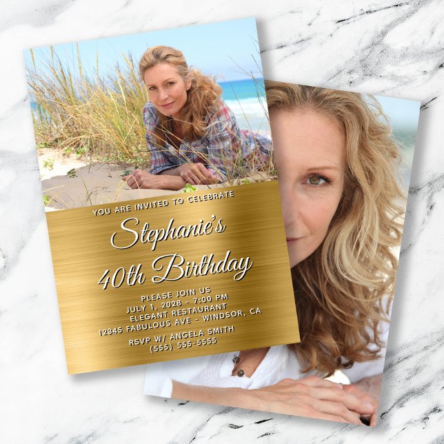 Gold Foil Foto 40. Geburtstag Einladung (Gold Foil Photo 40th Birthday Invitation)