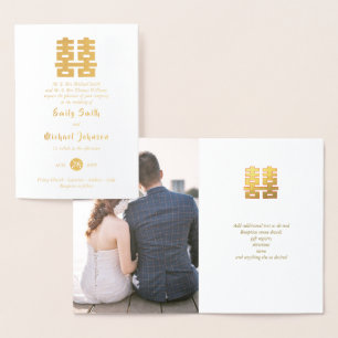 Gold FOIL FOTO Chinesisches Glück Hochzeit Weiß Folienkarte