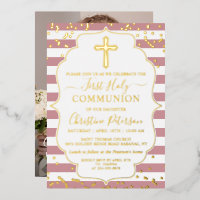 Gold Foil Foto Dusty Pink Streifen Erstkommunion