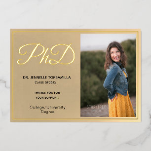 Gold Foil Foto PhD Abschluss Danke Karte