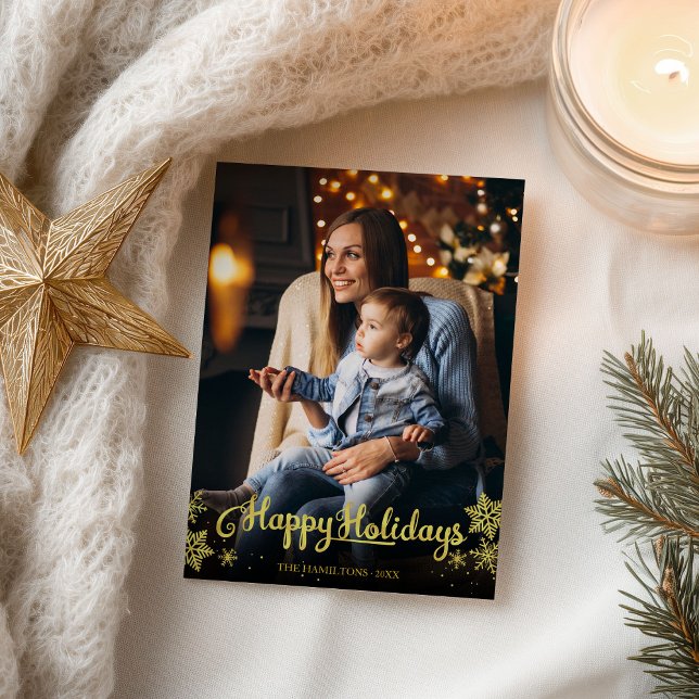 Gold Foil Foto Snowflake Happy Holidays Weihnachte Postkarte (Von Creator hochgeladen)