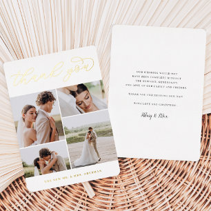 Gold Foil Four Photo Mariage Carte de remerciement
