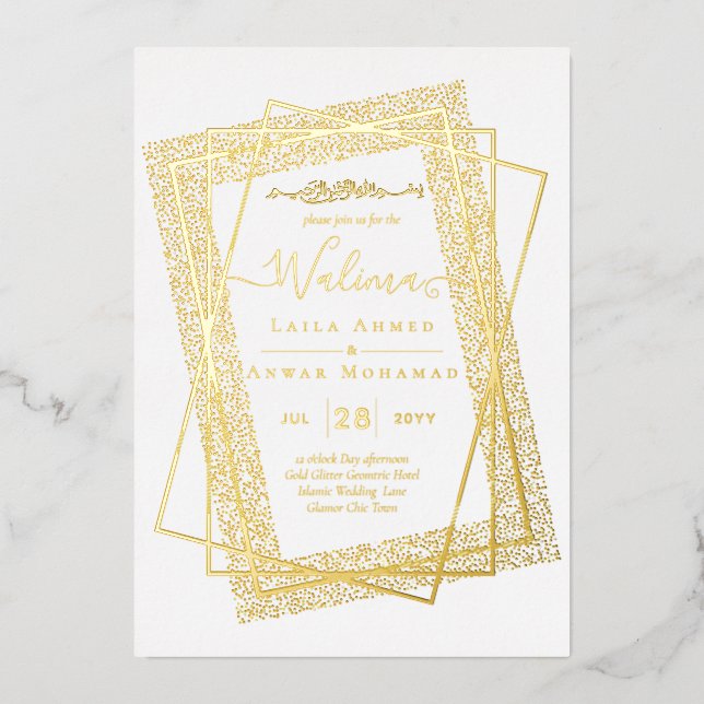 GOLD FOIL Frame Text Nikah Walima Islamische Hochz Folieneinladung (Vorderseite)