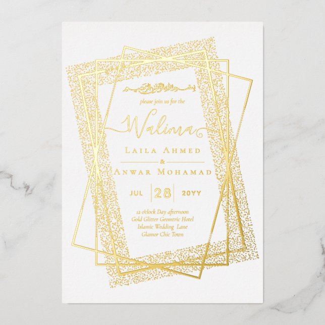 GOLD FOIL Frame Text Nikah Walima Islamische Hochz Folieneinladung (Vorderseite)